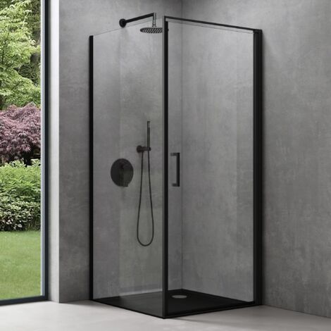 doporro Cabine de Douche Noir 100x80x195 Montage Réversible Paroi de Douche Design Ravenna36K-Plus en Verre Transparant de 8mm Traitement NANO Anti-calaire (1/5)