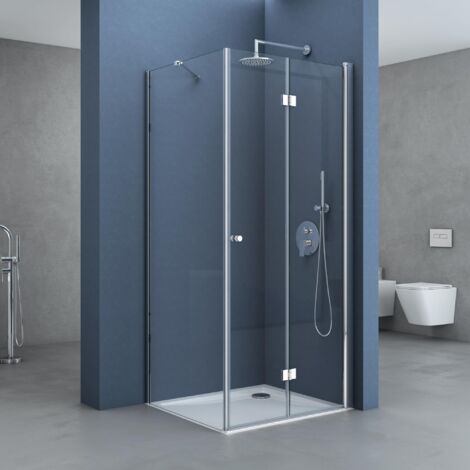 doporro Cabine de Douche en Angle 90x90x190 Montage Réversible Paroi de Douche Design Ravenna27K en Verre Transparant de 6mm Traitement NANO Anti-calaire (1/5)