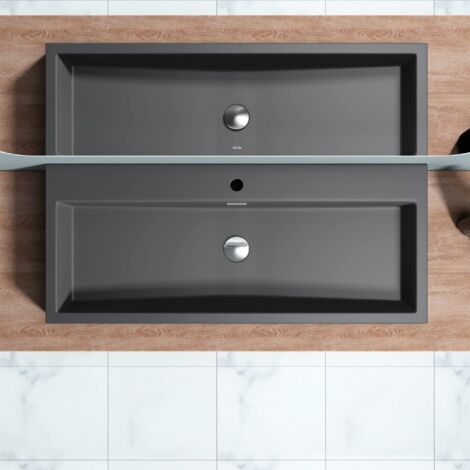 doporro Vasque à Poser 100cm Lavabo Suspendu Gris Noir Mat Colossum06 Fonte Minérale Solid Surface 100x42x10cm
