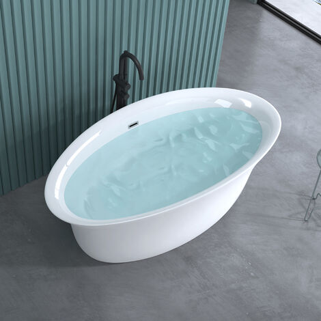 Sogood Baignoire Îlot Ovale 170cm Blanc Vicenza543OA Acrylique avec Bonde 170x88x65cm (1/5)