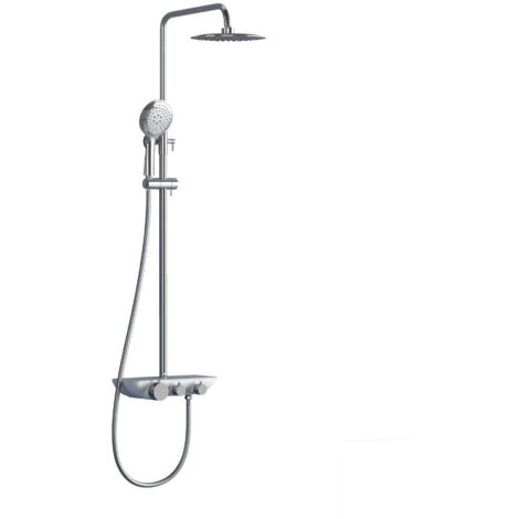doporro Colonne de douche chromé avec robinetterie système de douche complet mitigeur pomme haute douchette flexible (1/5)