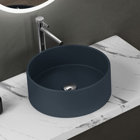 doporro Vasque à Poser Ronde Gris Noir Mat Lavabo Circulaire Évier 40x40x15cm Lave Mains Salle de Bains Colossum804