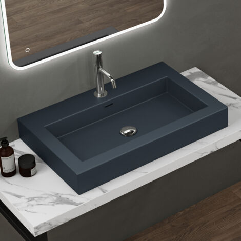 doporro Lavabo Suspendu Vasque à Poser Gris Noir Mat 73cm Lave Mains Rectangulaire Colossum18 73x48x10cm