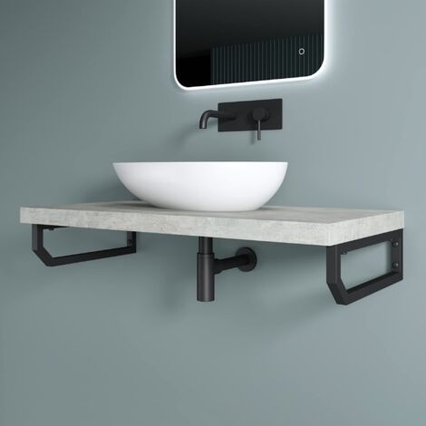 doporro 2 Pièces Équerre de Fixation Noir Plan de Toilette Étagère Tablette Murale Porte-Serviette en Acier Inoxydable 48x2,5x15cm WH03 (1/5)