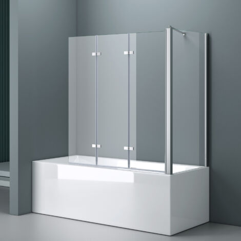 doporro Paroi de Baignoire 75x130x140cm Pare Baignoire Fixe 4 Volets Verre Trempé Transparent 6mm Montage Réversible Cortona116-L (1/5)
