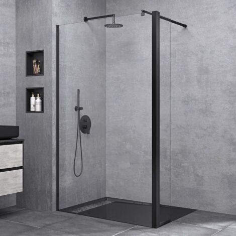 doporro Paroi de Douche à L'italienne Transparent 60cm Pare-Douche Verre de Sécurité 8mm Bremen1K 60x200cm Montage Réversible Profilé Noir Stabilisateur Rond (1/5)