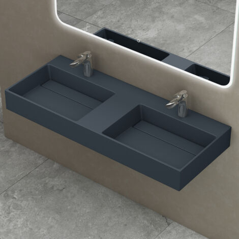 doporro Double Lavabo Suspendu Gris Noir Mat 120cm Double Vasque à Poser avec Bonde Lave Mains Rectangulaire de Qualité pour Salle de Bain 120x48x13cm Colossum12