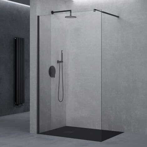 doporro Paroi de Douche à L'italienne Transparent 60cm Pare-Douche Verre de Sécurité 10mm Bremen02K 60x200cm Montage Réversible Profilé Noir Stabilisateur Rectangulaire (1/5)