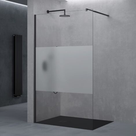 doporro Paroi de Douche à L'italienne Transparent avec Bande Opaque 140cm Pare-Douche Bremen01MS 140x200cm Montage Réversible Profilé Noir Stabilisateur Rectangulaire