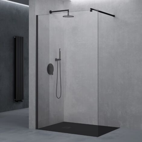 doporro Paroi de Douche à L'italienne Transparent 120cm Pare-Douche Verre de Sécurité 10mm Bremen02K 120x200cm Montage Réversible Profilé Noir Stabilisateur Rond (1/5)