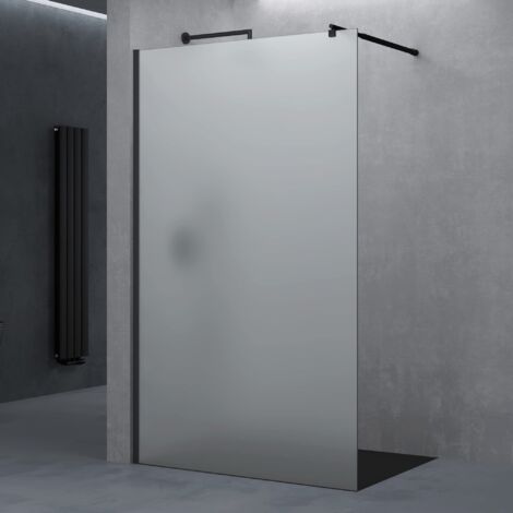 doporro® Paroi de Douche à L'italienne Opaque Pare-Douche Profilé Noir Verre de Sécurité 8mm 120x200cm Montage Réversiblecm Stabilisateur Rond Bremen01VS