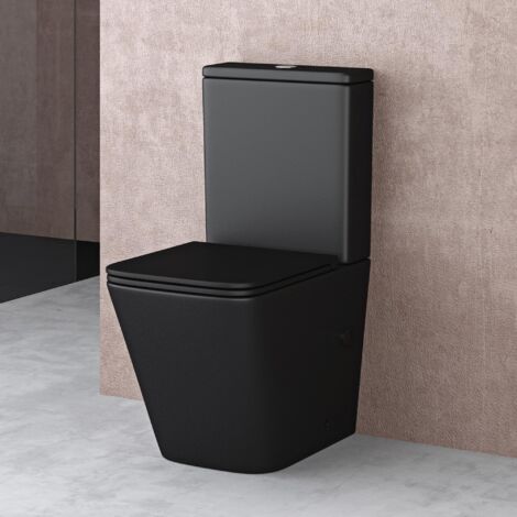 Doporro – WC à poser céramique noir mat – Abattant silencieux avec frein de chute – Design sans bride pour nettoyage facile – Dimensions 36x63x82cm - Stand112T
