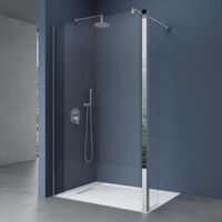 doporro Paroi de Douche à L'italienne Transparent Verre de Sécurité 8mm Bremen1K-Plus 120x200cm Montage Réversible + Partie Latérale 30cm Stabilisateur Rond