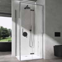 doporro Cabine de Douche en Angle Paroi de Douche avec Porte Pliante en Verre Transparant avec Nano-revêtement Design Ravenna37 100x80x195cm Montage Réversible