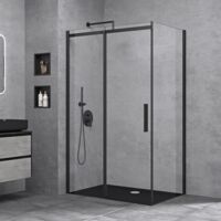 doporro Cabine de Douche Transparent 90x100x195cm Montage Réversible Porte Coulissante Paroi de Douche en Angle Ravenna18K Schwarz
