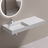 doporro Lavabo Suspendu avec Bonde Vasque à Poser Blanc Mat 120x46x12cm Lave Mains Rectangulaire avec Perçage de Robinet Colossum630