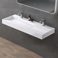 doporro Lavabo Suspendu avec Bonde Vasque à Poser Blanc Mat 120x46x11cm Lave Mains avec 2 Percages Rectangulaire Colossum19