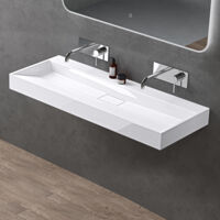 doporro Lavabo Suspendu avec Bonde Vasque à Poser Blanc 120x46x11cm Lave Mains Rectangulaire sans Perçage de Robinet Colossum19