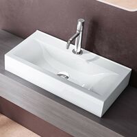 Doporro – Vasque à poser ou murale 62x32x11cm – Céramique blanche rectangulaire – Lave-main avec trop-plein – Revêtement nano pour entretien facile - Bruxelles118g