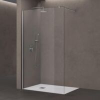 doporro Paroi de Douche à L'italienne Transparent Verre de Sécurité 8mm Bremen01K 140x200cm Montage Réversible Profilé Chromé avec Stabilisateur en Acier Inoxydable