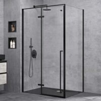 doporro Cabine de Douche Transparent Noir avec Porte Pivotante Paroi de Douche Verre de Sécurité Nano Ravenna64 80x100x195cm Montage Réversible
