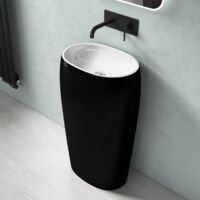 doporro Lavabo Colonne sur Pied Ovale Noir + Blanc Vasque Fonte Minérale Solid Surface Lave Mains pour Salle de Bain 53,5x36x85cm Colossum32