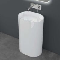 doporro Lavabo Colonne sur Pied Blanc Vasque en Fonte Minérale Solid Surface Lave Mains Ovale pour Salle de Bain 52x38x85cm Colossum45