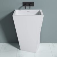 doporro Lavabo Colonne sur Pied Blanc Vasque en Fonte Minérale Solid Surface Lave Mains Rectangulaire pour Salle de Bain 55x38x85cm Colossum38
