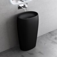 doporro Lavabo Colonne sur Pied Ovale Noir Vasque Fonte Minérale Solid Surface Lave Mains pour Salle de Bain 53,5x36x85cm Colossum32