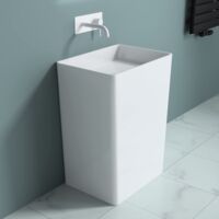 doporro Lavabo Colonne sur Pied Blanc Vasque en Fonte Minérale Solid Surface Lave Mains Rectangulaire pour Salle de Bain 48x35x85cm Colossum36