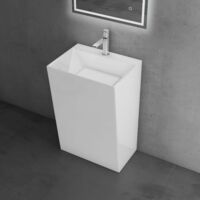 doporro Lavabo Colonne sur Pied Blanc Vasque en Fonte Minérale Solid Surface Lave Mains Rectangulaire pour Salle de Bain 55x42x85cm Colossum40
