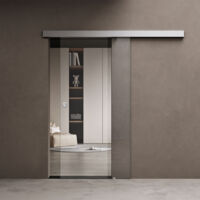doporro Porte Coulissante en Verre 77,5cm x 205cm Verre de Sécurité Transparent Poignée Ronde Distance au Mur de 15mm avec Amortisseur Amalfi 19