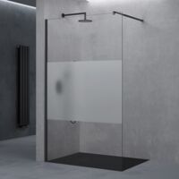 doporro Paroi de Douche à L'italienne Transparent avec Bande Opaque 100cm Pare-Douche Bremen01MS 100x200cm Montage Réversible Profilé Noir Stabilisateur Rectangulaire