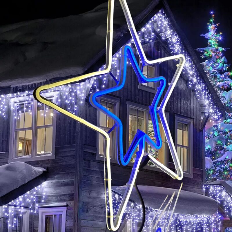 Stelle Di Natale Luminose A LED, 2 Pezzi - Decorazioni Impermeabili Per Finestre, Balcone, Albero, Interno/esterno, Con Timer
