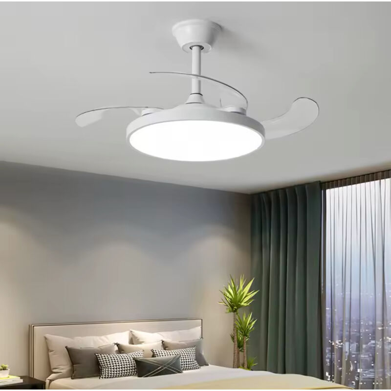 Ventilatore A Soffitto Con Luce LED Dimmerabile 40cm - 45W Silenzioso Con Telecomando E 6 Velocità - Bianco Per Camera E Soggiorno