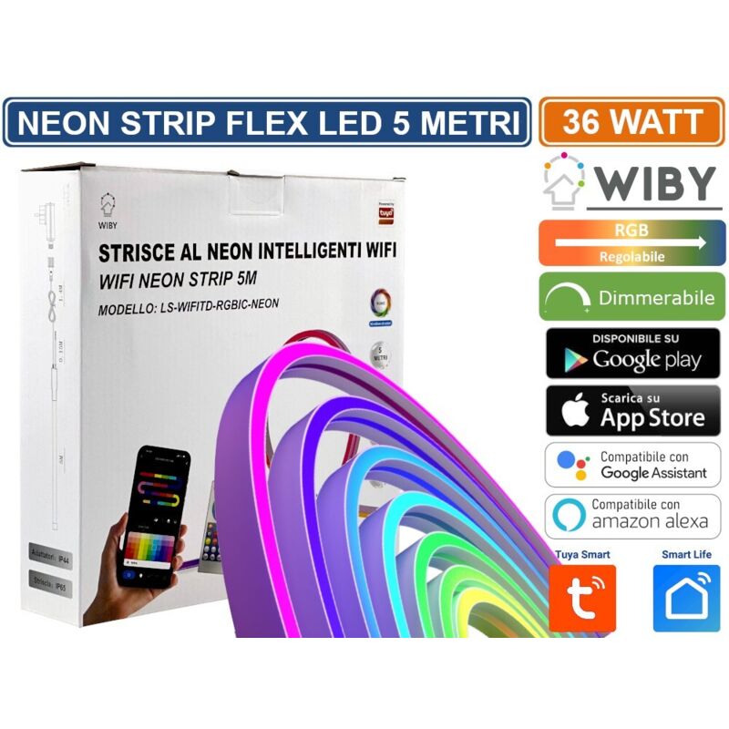 Striscia LED Neon RGBIC 5m Con 480LEDs - IP67 Impermeabile, Effetti Arcobaleno, Compatibile Alexa - 4