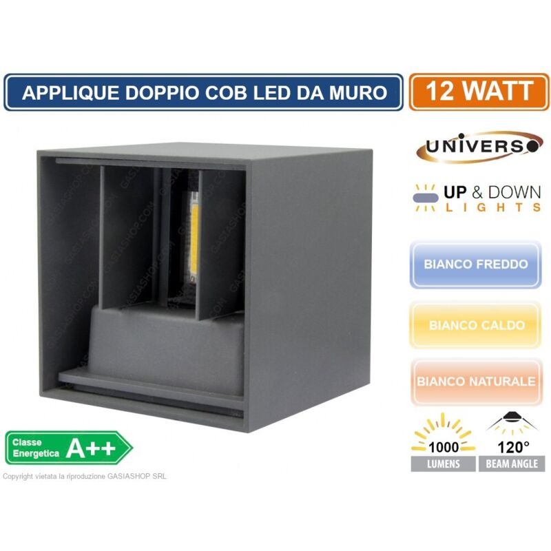 Applique LED Da Parete Per Esterni, Cubo 10x10cm, 12W 1000Lm 3000K, Luce Up&Down Regolabile, IP65 Grigio