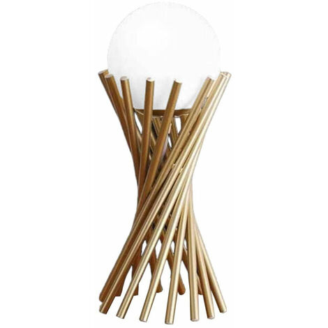 Lampada elegante da tavolo minimalista tubolare lume in metallo bronzo con sfera bianca in vetro G9 (1/5)