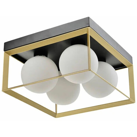 Plafoniera lampada soffitto minimalista in metallo nero bronzo con 4 sfere palle bianche attacco G9