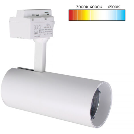 FARETTO LED ORIENTABILE SU BINARIO MONOFASE IN ALLUMINIO BIANCO 30W - TRIPLA TEMPERATURA DI COLORE 3000K-4000K-65000K (1/5)