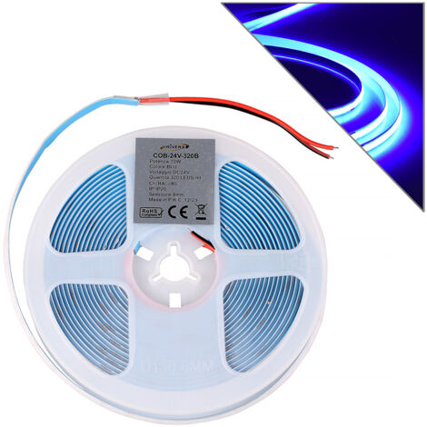 STRISCIA LED COB 5M TAGLIABILE LUCE BLU A 24V - ELEVATA LUMINOSITA' 1020 LM/m CON ANGOLO DI ILLUMINAZIONE A 180°