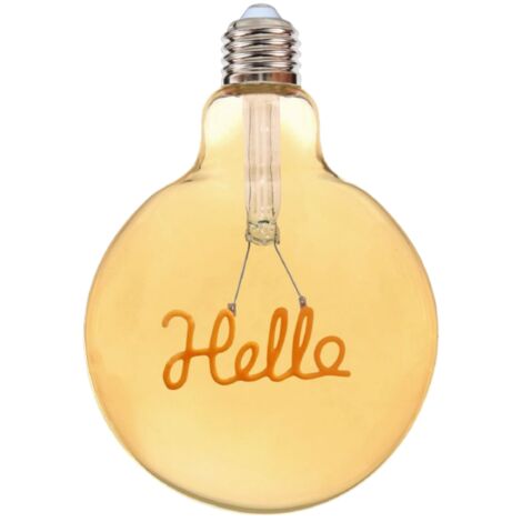 Lampadina globo a LED attacco E27 stile vintage con scritte filamento luce calda scritta Hello