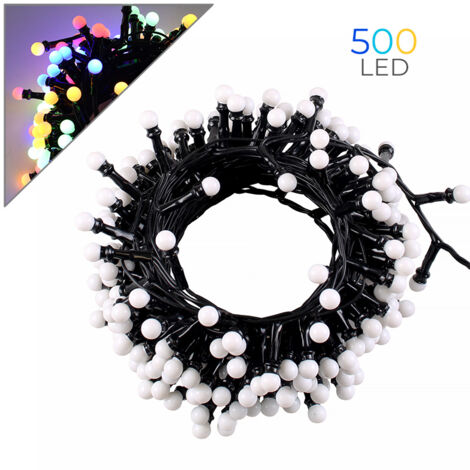 CATENA LUMINOSA LED A SFERA 500 LUCI MULTICOLORE SU CAVO NERO DA 10 METRI - CON 8 MODALITA' DI ILLUMINAZIONE PROLUNGABILE FINO A 2 PEZZI (1/5)