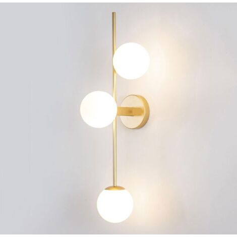 Applique lampada da parete in alluminio color bronzo oro con 3 sfere in vetro opaco palle con attacco per lampadine G9