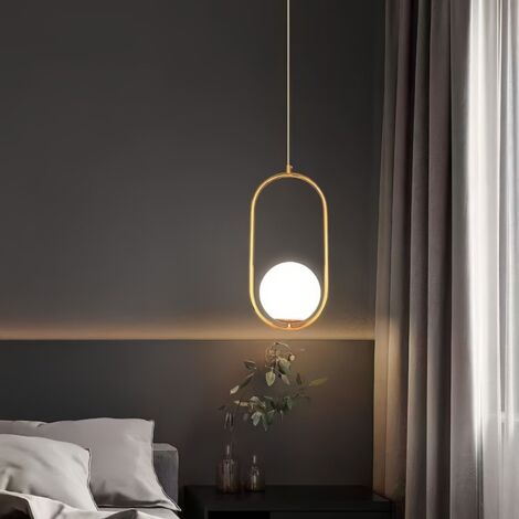 Lampadario a Sospensione da Soffitto Moderno Anello in Oro con sfera in vetro opaco e Attacco lampadine LED G9 (1/5)