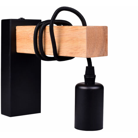 APPLIQUE DA PARETE IN METALLO NERO CON ATTACCO E27 - DESIGN INDUSTRIALE CON CORPO IN LEGNO IDEALE PER ILLUMINAZIONE INTERNA (1/5)