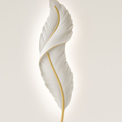 Lampada da parete piuma cigno in resina con LED CCT 12W 3 tonalità bianco per salone soggiorno camera letto stile moderno elegante 63x17 cm