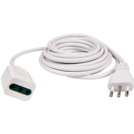 PROLUNGA ELETTRICA BIPASSO 10A 2P+T CON SPINA 10A - CAVO BIANCO DA 5 METRI USO INTERNO SICUREZZA E AFFIDABILITA' (1/2)