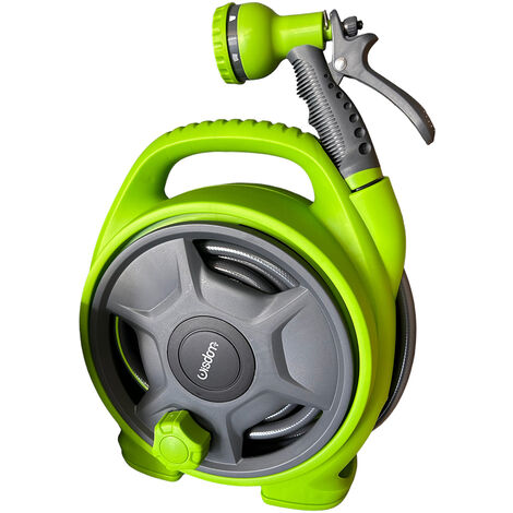 PRATICO AVVOLGITUBO PER ACQUA DA GIARDINO CON POMPA 10M - MANIGLIA AVVOLGENTE E DOCCETTA MULTI-FUNZIONE PER IRRIGAZIONE E PULIZIA
