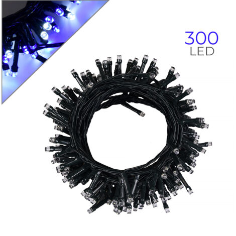 Luccika Home stringa catena 15 mt serie da 300 luci per albero di Natale a led bianco ghiaccio e blu 31V cavo verde con 8 giochi di luce e memoria IP44 per uso esterno interno Bianco ghiaccio + blu 1 (1/5)